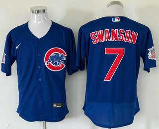 Mens Chicago Cubs #7 Dansby Swanson Blue Stitched MLB Flex Base Nike Jersey->chicago cubs->MLB Jersey